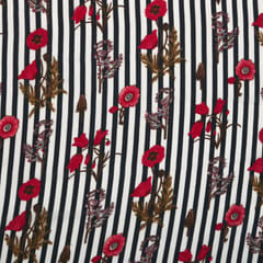 Jet Black and White Stripe Georgette Fabric