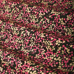Shadow Black and Pink Floral-Print Crepe Fabric
