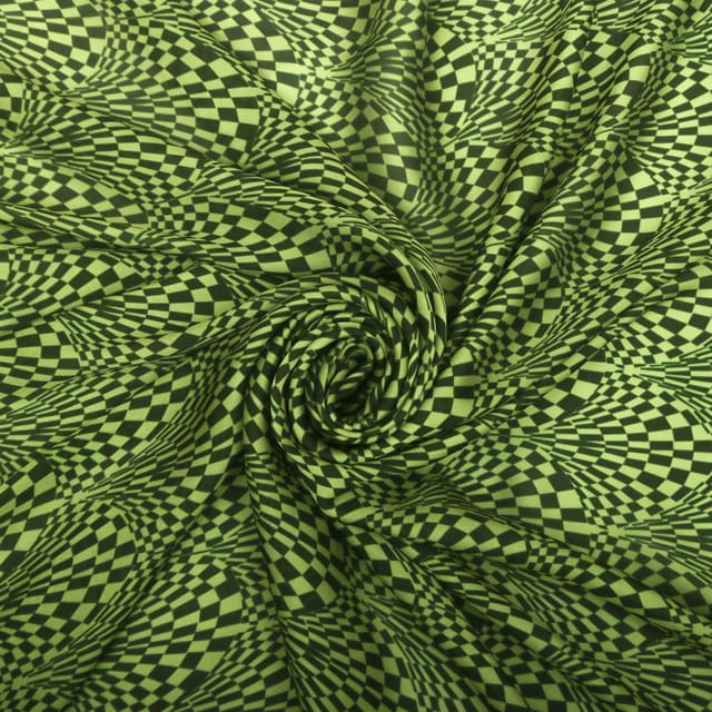 Green and Black Print Satin Sequence Fabric