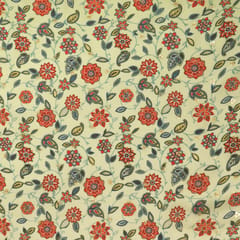 Cream and Red Floral Print Satin Sequence Fabric