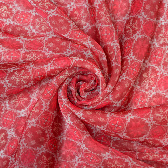 Hot Pink Contemporary Print Organza Fabric