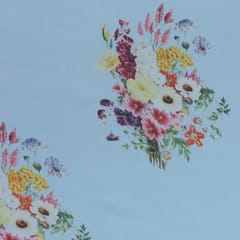 Sky Blue Floral Print Organza Fabric
