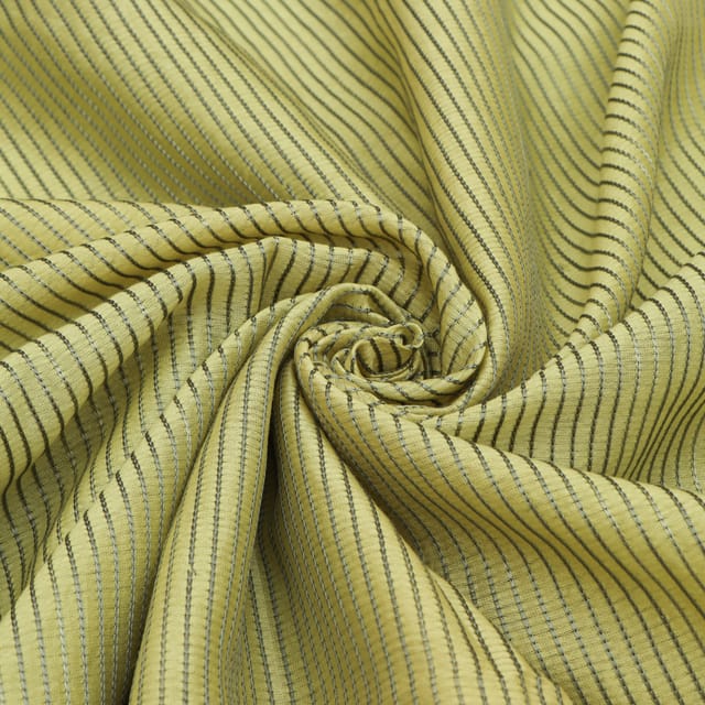 Sand Yellow Chanderi Stripe Pattern Embroidery Fabric