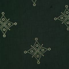 Pine Green Katan Chanderi Sequins Embroidery Fabric