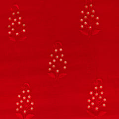 Garnet Red Chanderi Threadwork Golden Zari Embroidery Fabric