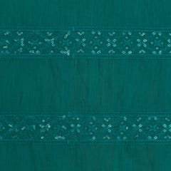 Teal Blue Chanderi Threadwork Sequins Embroidery Fabric