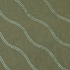 Moss Silver Cotton Chanderi Sequins Embroidery Fabric