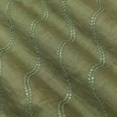 Moss Silver Cotton Chanderi Sequins Embroidery Fabric