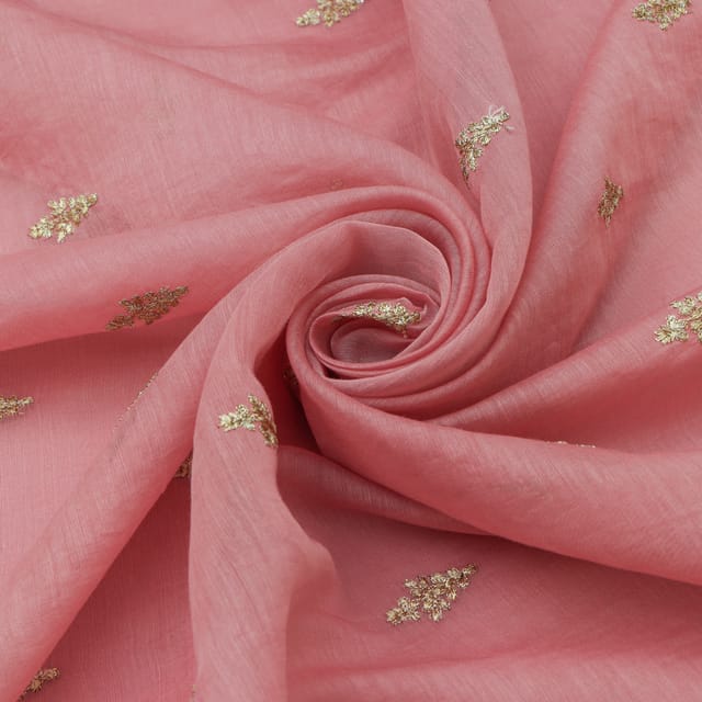Blush Pink Chanderi Dim Golden Motif Zari Embroidery Fabric