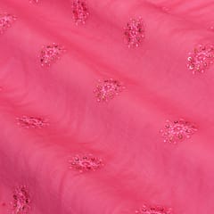 Pink Chanderi Floral Threawork Sequins Embroidery Fabric