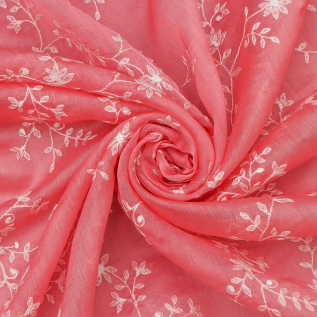 bubblegum Pink Chanderi Thread Embroidery Fabric