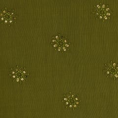 Grass Green Chanderi Motif Sequins Embroidery Fabric