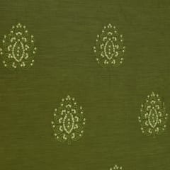 Olive Green Chanderi Motif Sequins Embroidery Fabric