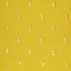 Canary Yellow Chanderi Motif Sequin Embroidery Fabric