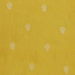 Bright Yellow Cotton Chanderi Thread Embroidery Fabric