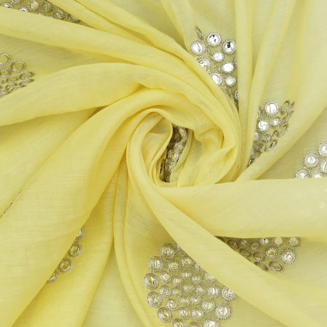Blonde Yellow Chanderi Mirror Embroidery Fabric