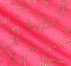 Fuscia Pink Chanderi Silver Zari Embroidery Fabric
