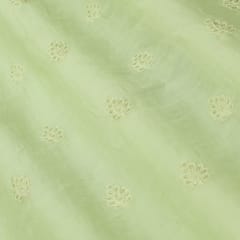 Melon Green Cotton Chanderi Threadwork Embroidery Fabric