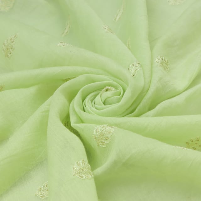 Melon Green Cotton Chanderi Threadwork Embroidery Fabric
