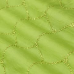 Parakeet Green Chanderi Mirror Embroidery Fabric