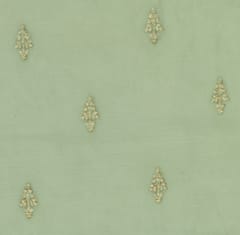 Tea Green Chanderi Dim Golden Zari Embroidery Fabric
