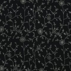 Raven Black Chanderi Silver Zari Embroidery Fabric