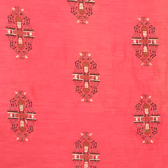 Punch Pink Chanderi Traditional Zari Work Embroidery Fabric