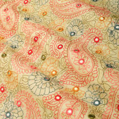 Tan Brown Chanderi Silk Mirror Embroidery Fabric