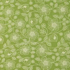 Light Green Cotton Chanderi Threadwork Embroidery Fabric
