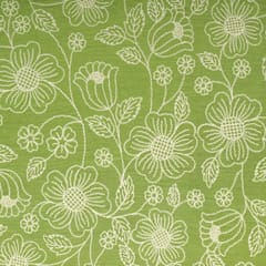 Light Green Cotton Chanderi Threadwork Embroidery Fabric