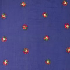 Indigo Chanderi Floral Threadwork Embroidery Fabric