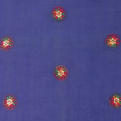 Indigo Chanderi Floral Threadwork Embroidery Fabric