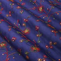 Violet Chanderi Threadwork Sequins Embroidery Fabric