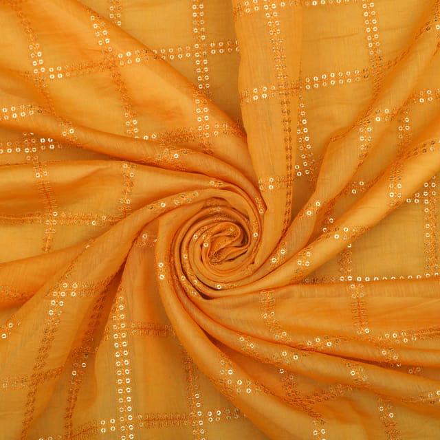 Mustard Chanderi sequins Embroidery Fabric