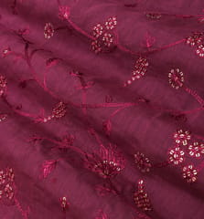 Wine Katan Chanderi Threadwork Sequins Embroidery Fabric
