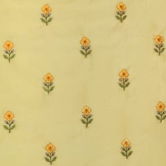 Cream Chanderi Floral Embroidery Fabric