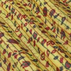 Pineapple Yellow Floral Chanderi Print With Katha Work Fabric