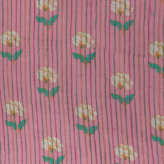 Lavendar Floral Chanderi Print With Katha Work Fabric