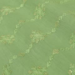 Parrot Green ChanderiFloral Thread sequins Embroidery Fabric