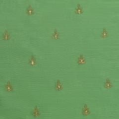 Lime Green Chanderi Floral Golden Zari Embroidery Fabric