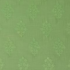 Green Chanderi Thread Embroidery Fabric