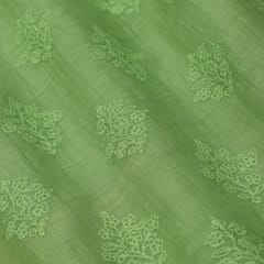 Green Chanderi Thread Embroidery Fabric
