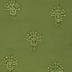 Seaweed Green Chanderi Thread Sequins Embroidery Fabric