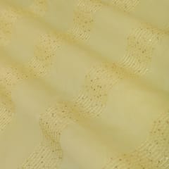 Lemon Yellow Chanderi threadwork Sequins Embroidery Fabric