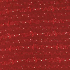 Tart Red Chanderi sequins Floral Pattern Embroidery Fabric