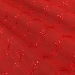 Apple Red Chanderi Sequins Embroidery Fabric
