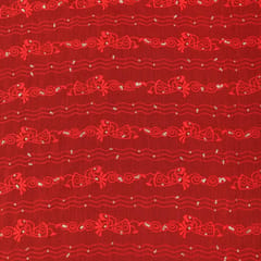 Crimson Red Chanderi Sequins Embroidery Fabric