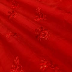 Ruby Red Chanderi Motif Sippi Embroidery Fabric