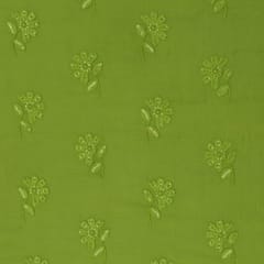 Green Georgette Threadwork Embroidery Fabric