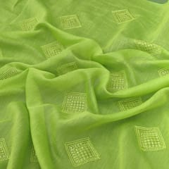 Pastel Green Chanderi Golden Sequin Threadwork Embroidery Fabric